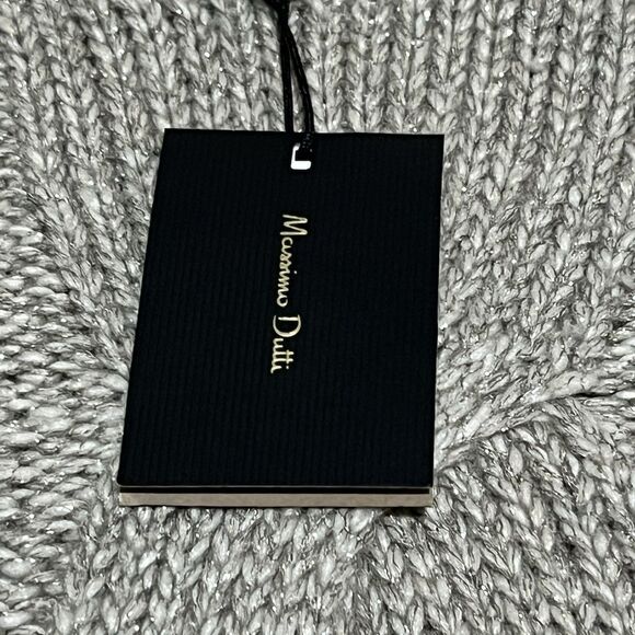 Massimo Dutti Lana Wool Blend Cable Knit Sweater Gray Metallic Women’s Small NWT - Picture 2 of 12